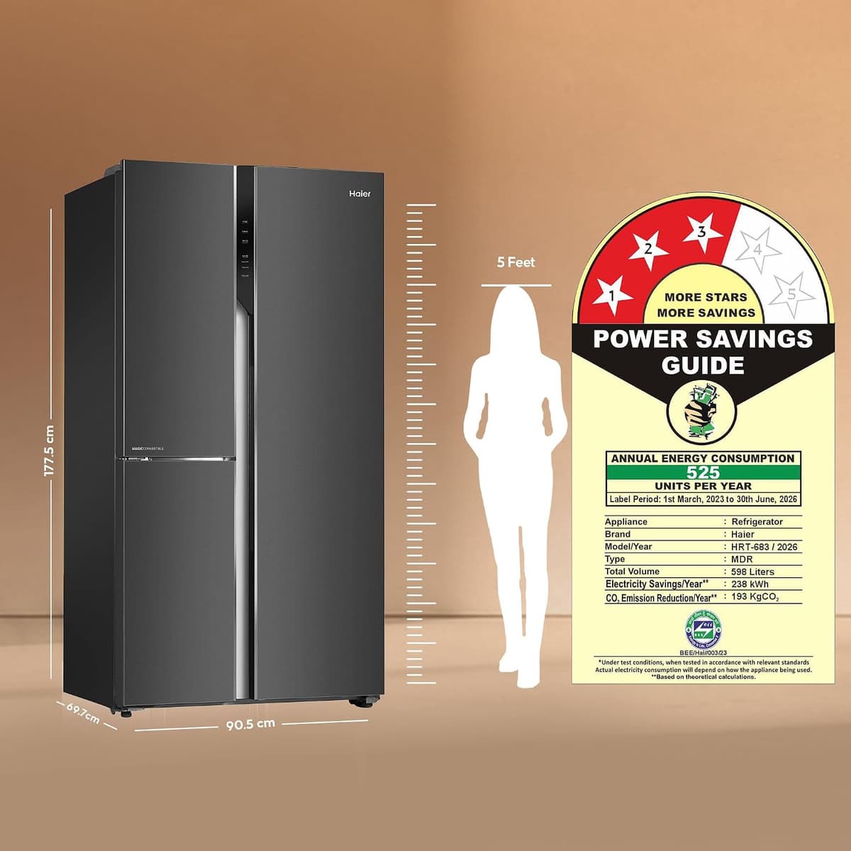 Haier 598L 3 Star Expert Inverter 3-Door Side-by-Side (HRT-683GK) thumbnail 2