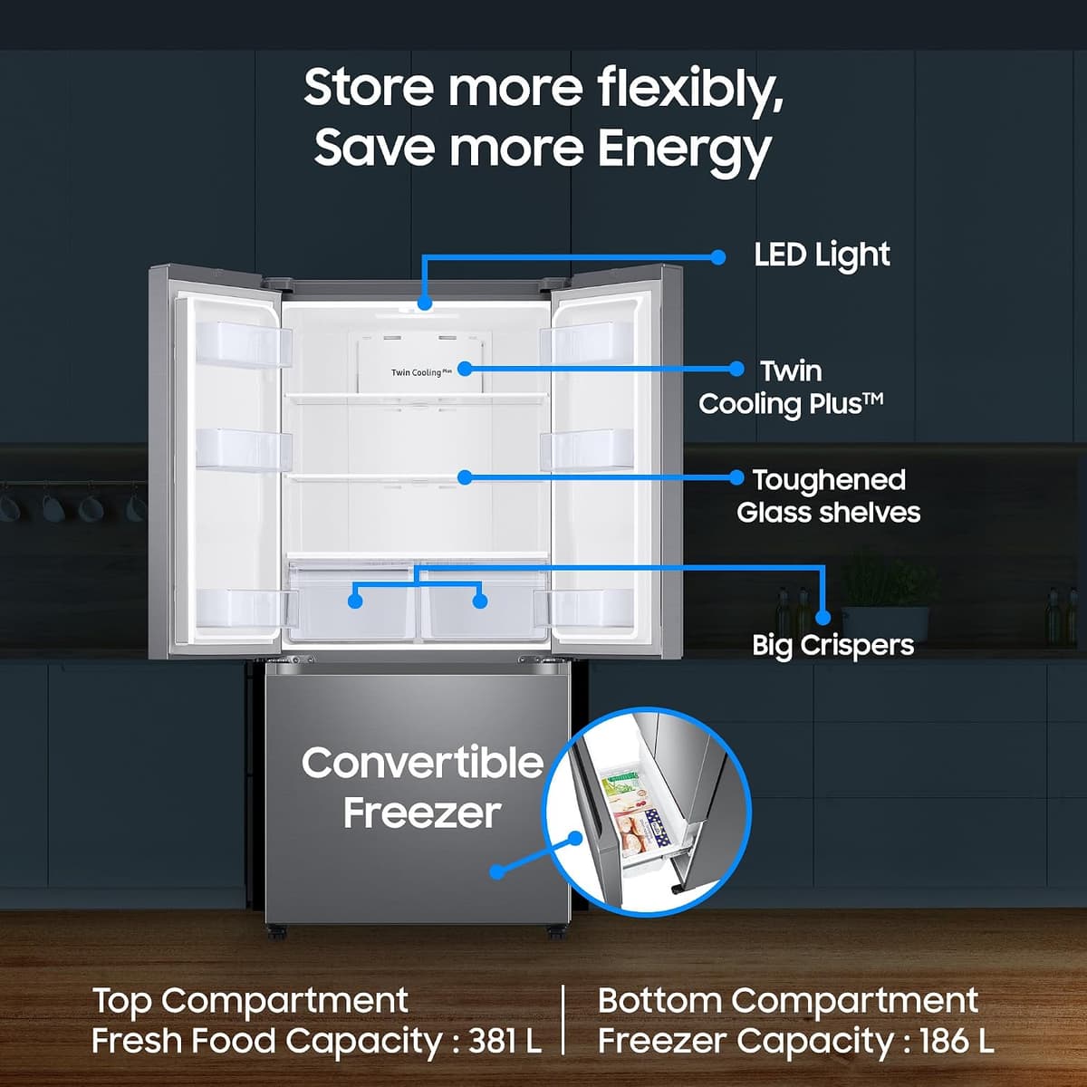 Samsung 550L Convertible Digital Inverter French Door (RF57A5032S9) thumbnail 3