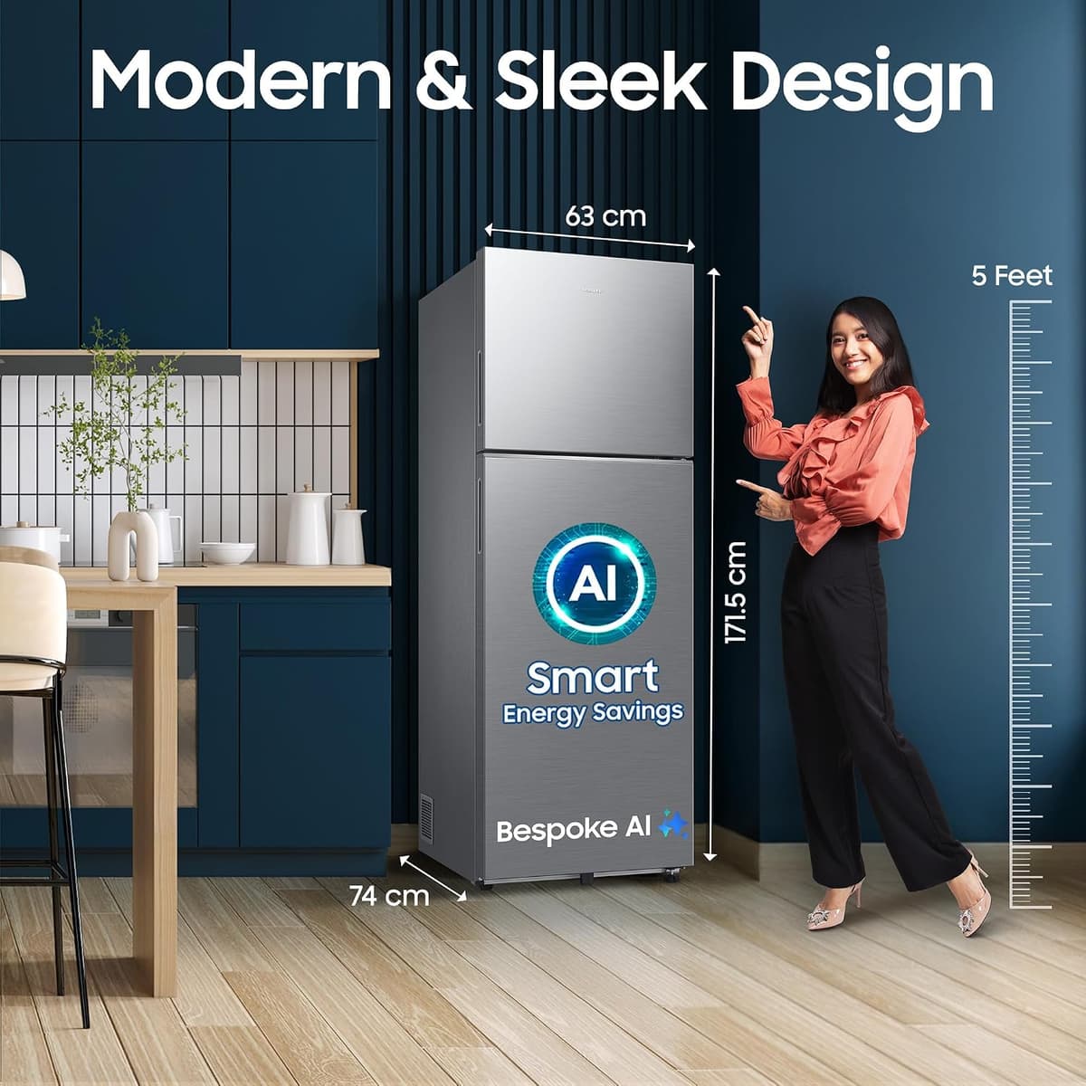 Samsung 330L 3 Star Bespoke AI Wi-Fi Convertible 5-in-1 Double Door (RT34HG5A23S8HL) thumbnail 2