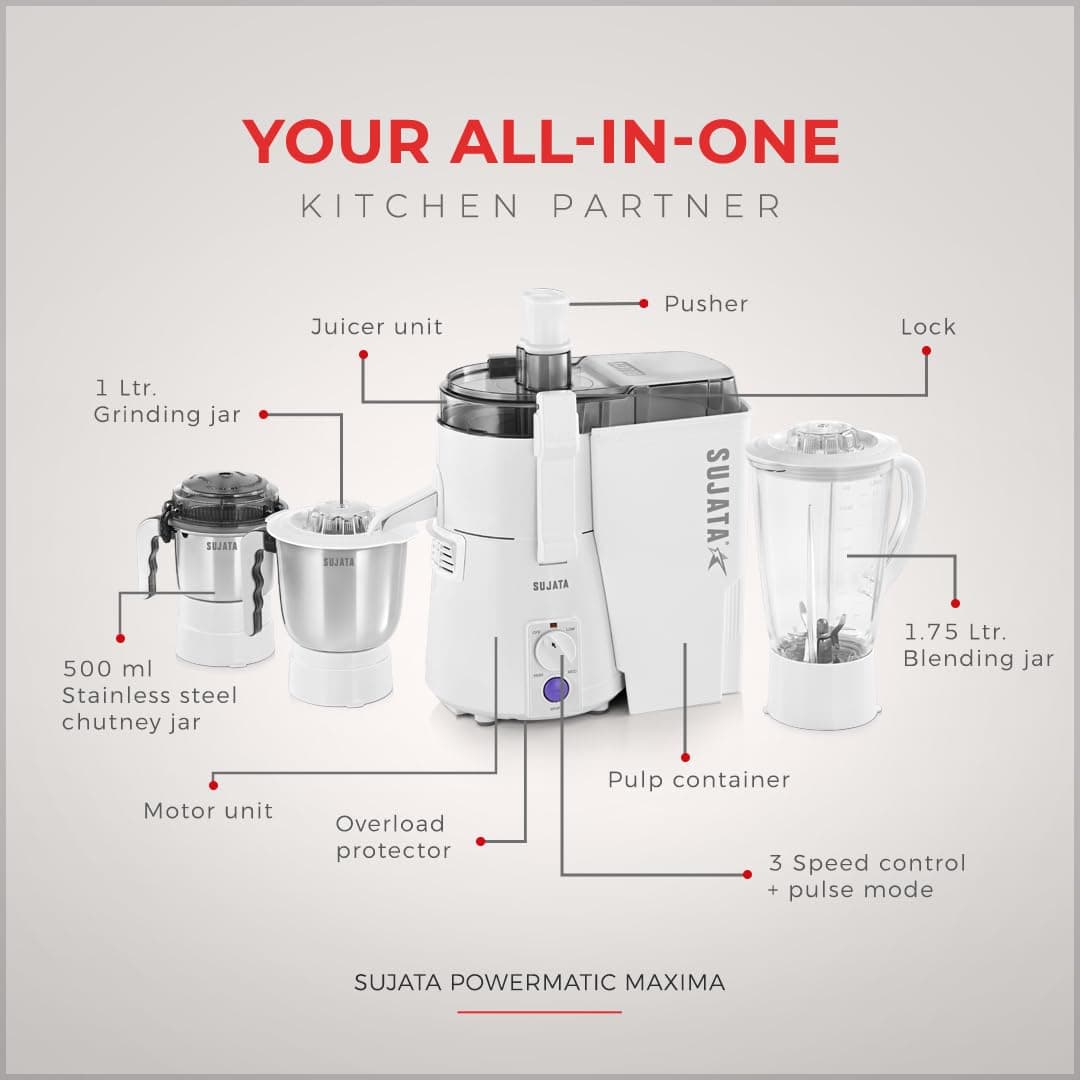 Sujata Powermatic Maxima 900W Juicer Mixer Grinder thumbnail 2
