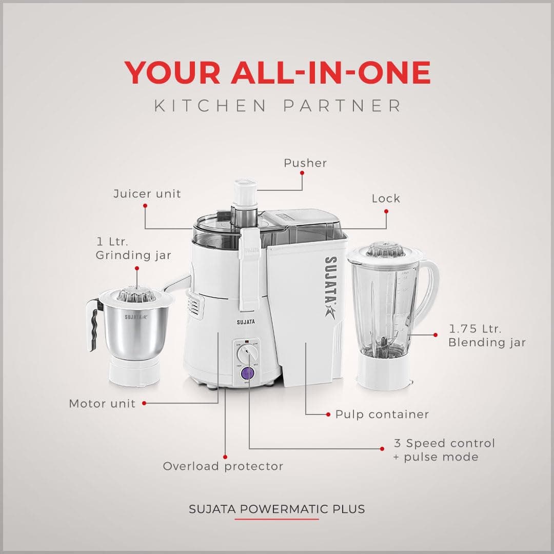 Sujata Powermatic Plus 900W Juicer Mixer Grinder thumbnail 2