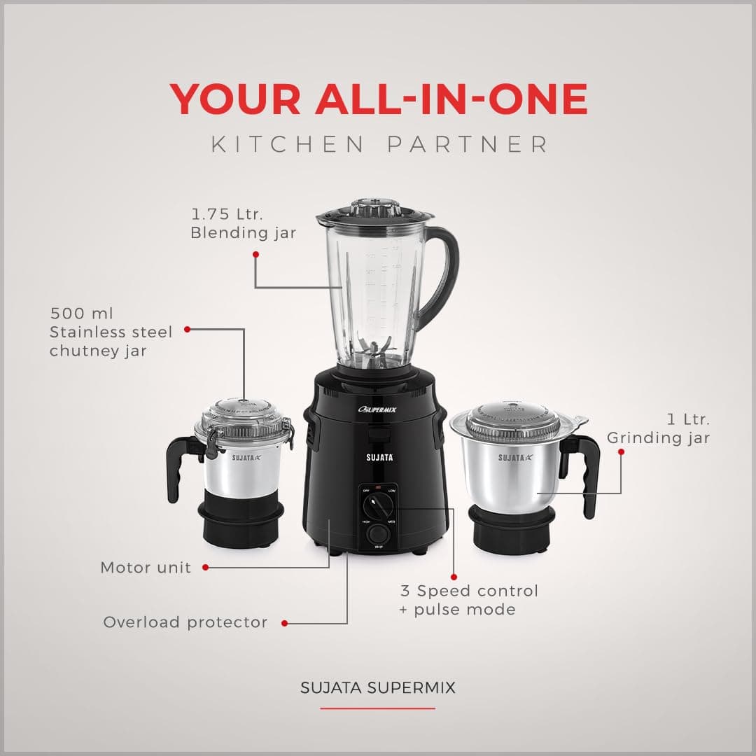 Sujata Supermix 900W Mixer Grinder (3 Jars) thumbnail 2