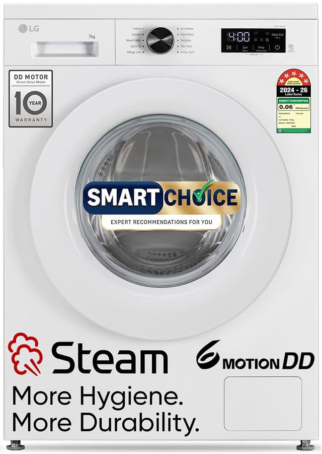 LG 7 Kg 5 Star Inverter Direct Drive Steam Front Load, Essence White (FHB1207Z2W)