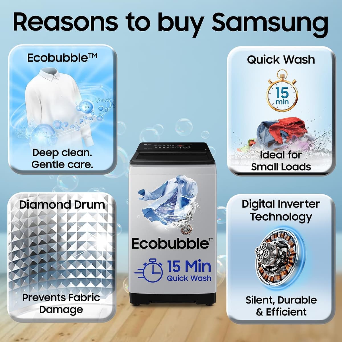 Samsung 8 Kg 5 Star Ecobubble Digital Inverter Fully Automatic Top Load (WA80BG4441BGTL) thumbnail 3
