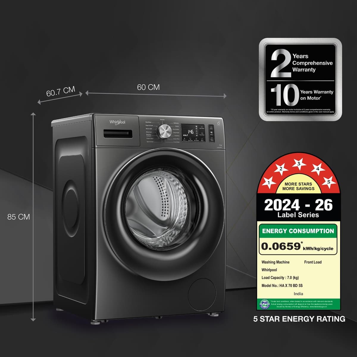 Whirlpool 7 Kg 5 Star Supreme Care Inverter Steam Front Load (SUPREME CARE 7012-E) thumbnail 2