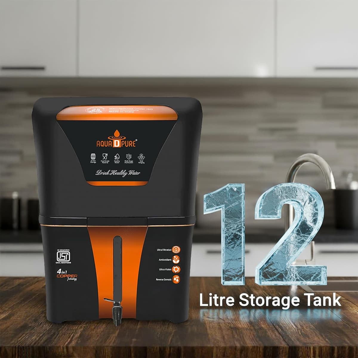 AQUA D PURE 4-in-1 Copper RO+UV+UF Water Purifier (12L) thumbnail 3