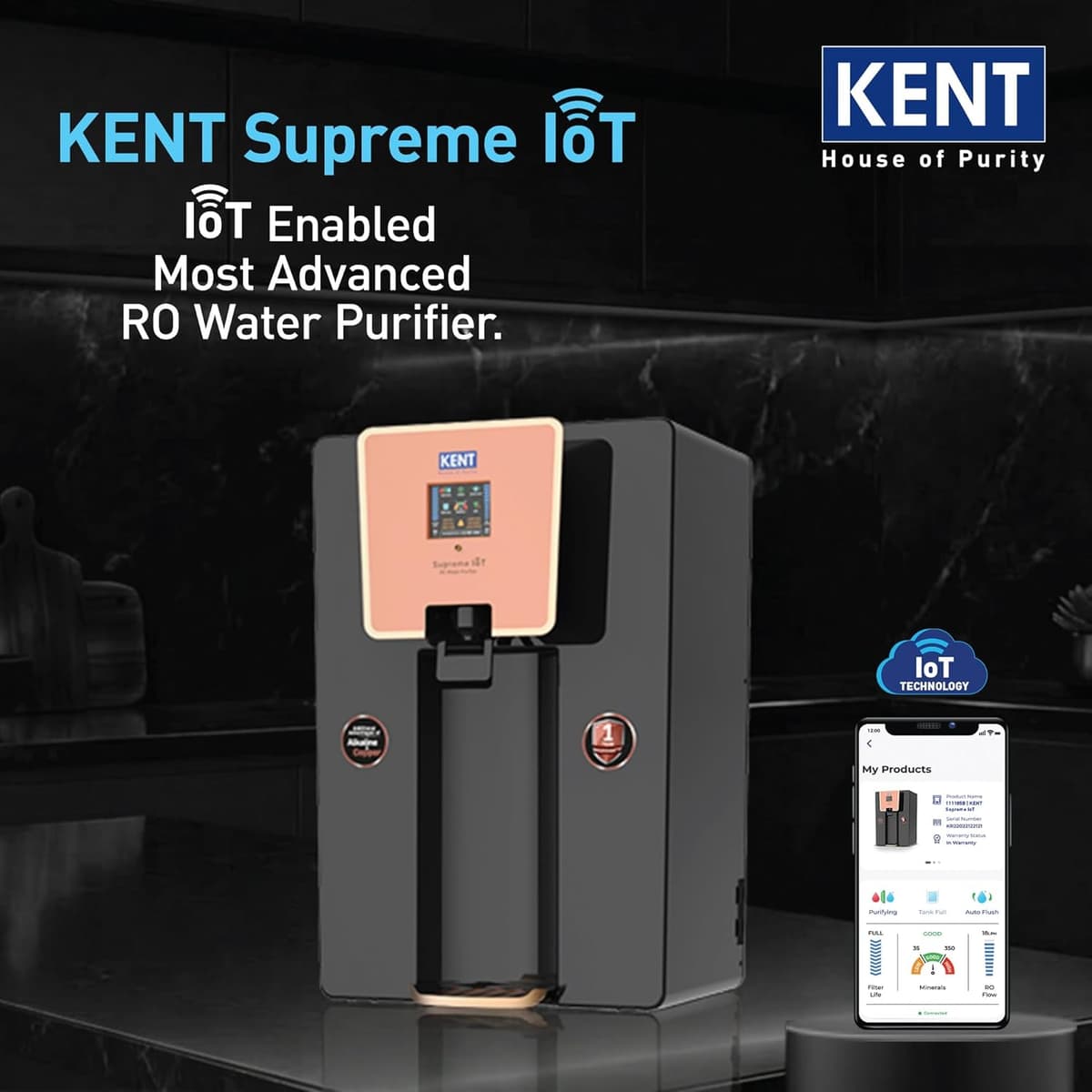 KENT Supreme IoT RO+UF+UV+Alkaline+Copper Water Purifier (8L) thumbnail 2