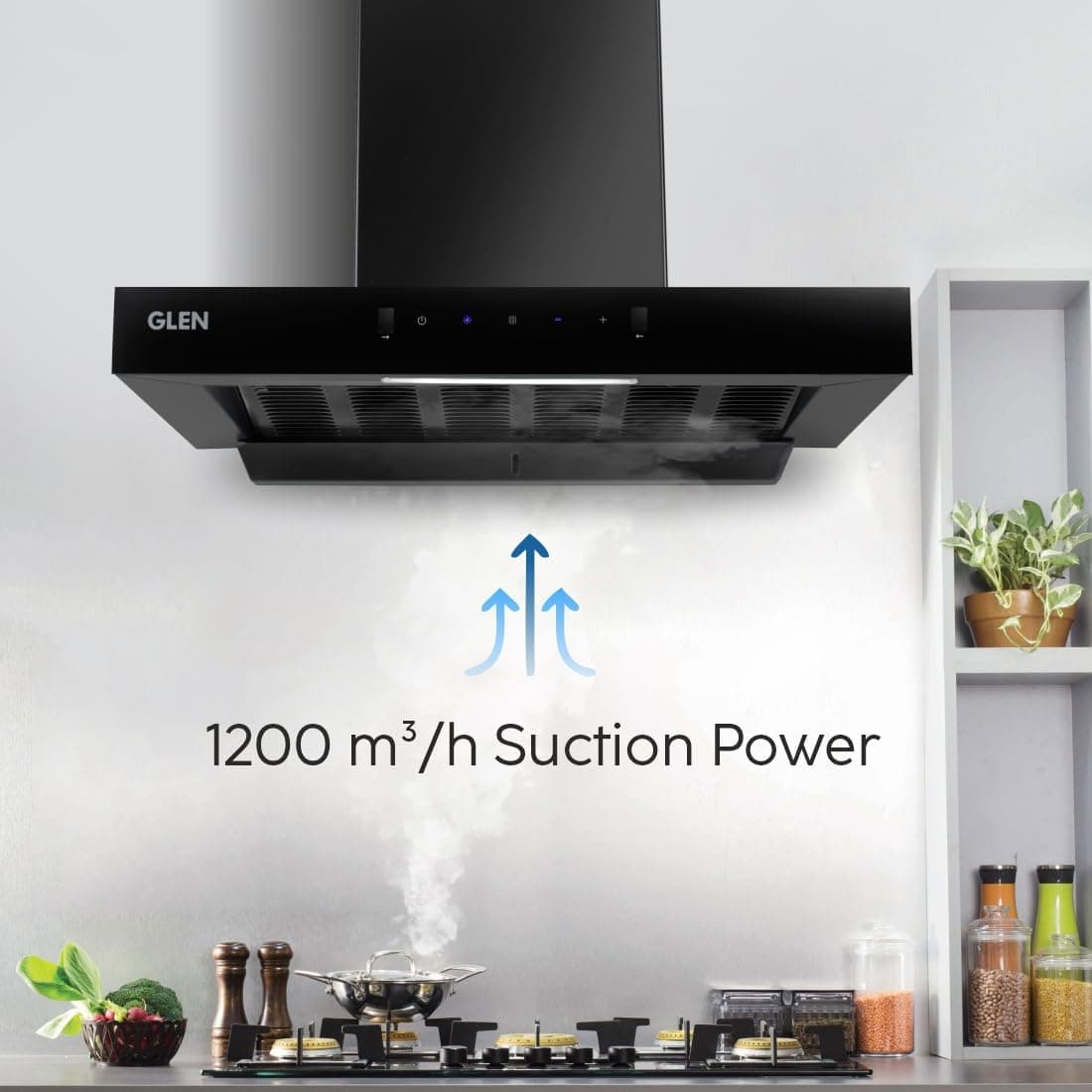 Glen Hood Anya Black Kitchen Chimney 60cm Filterless Thermal Auto Clean T-Shape (1200 m³/hr) - view 2