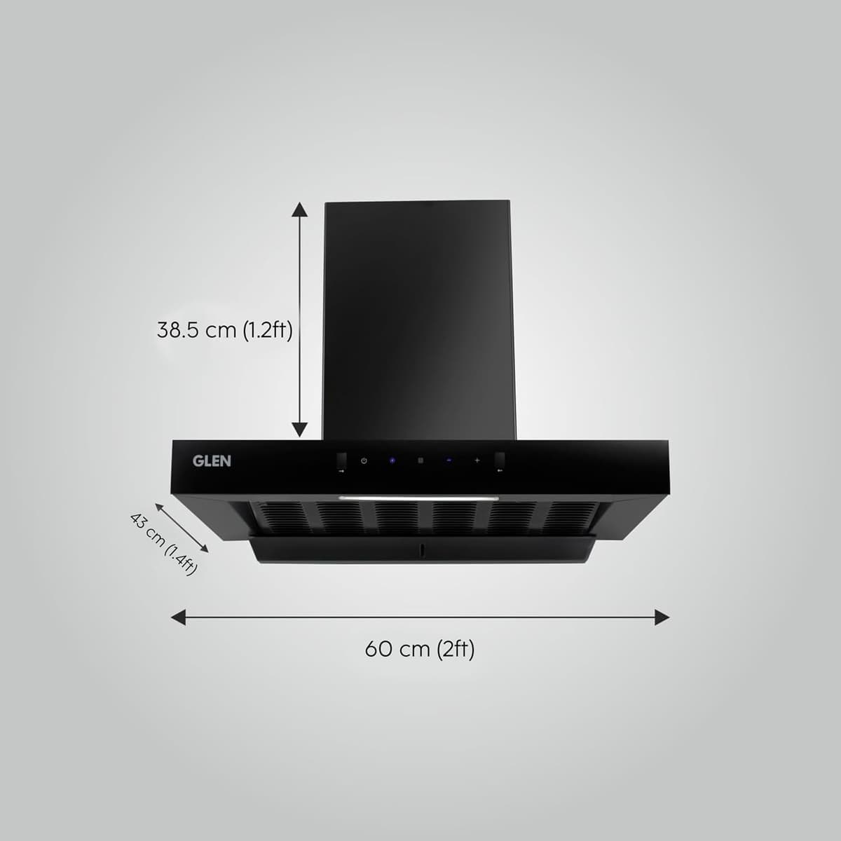 Glen Hood Anya Black Kitchen Chimney 60cm Filterless Thermal Auto Clean T-Shape (1200 m³/hr) - view 3