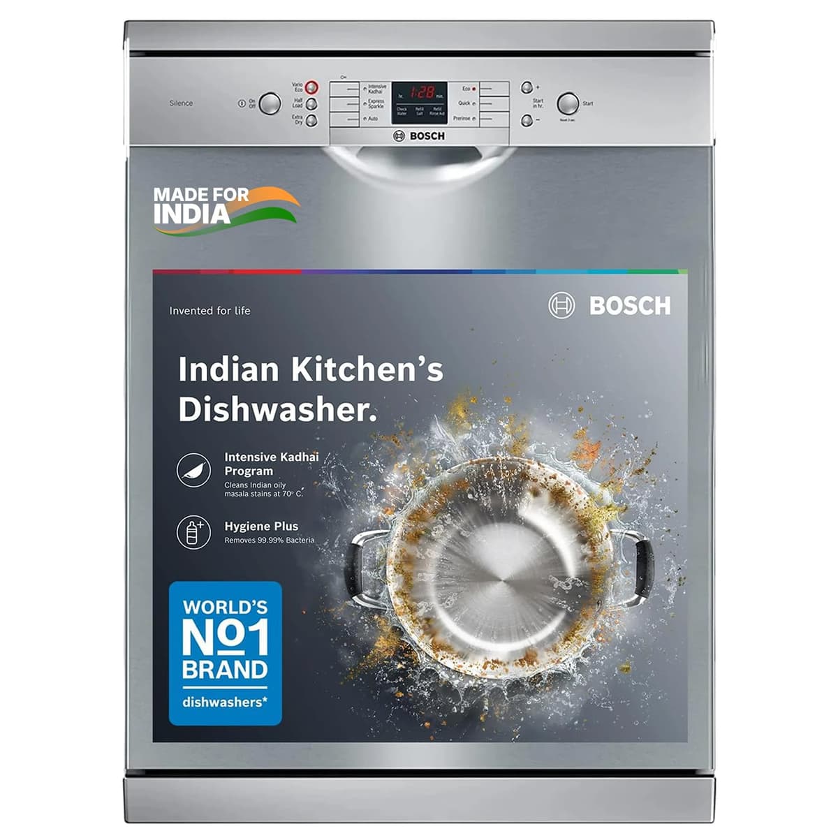 Bosch 13 Place Free-Standing Dishwasher, Intensive Kadhai Program (SMS66GI01I, Silver Inox)