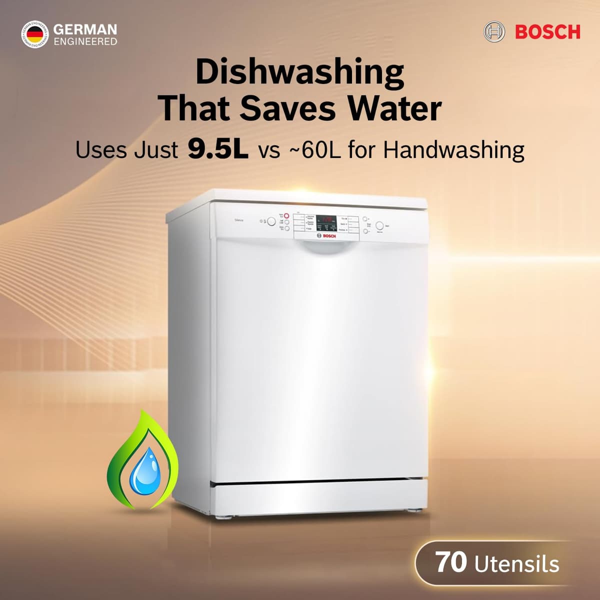 Bosch 13 Place Free-Standing Dishwasher, Intensive Kadhai Program (SMS66GW01I, White) - view 3