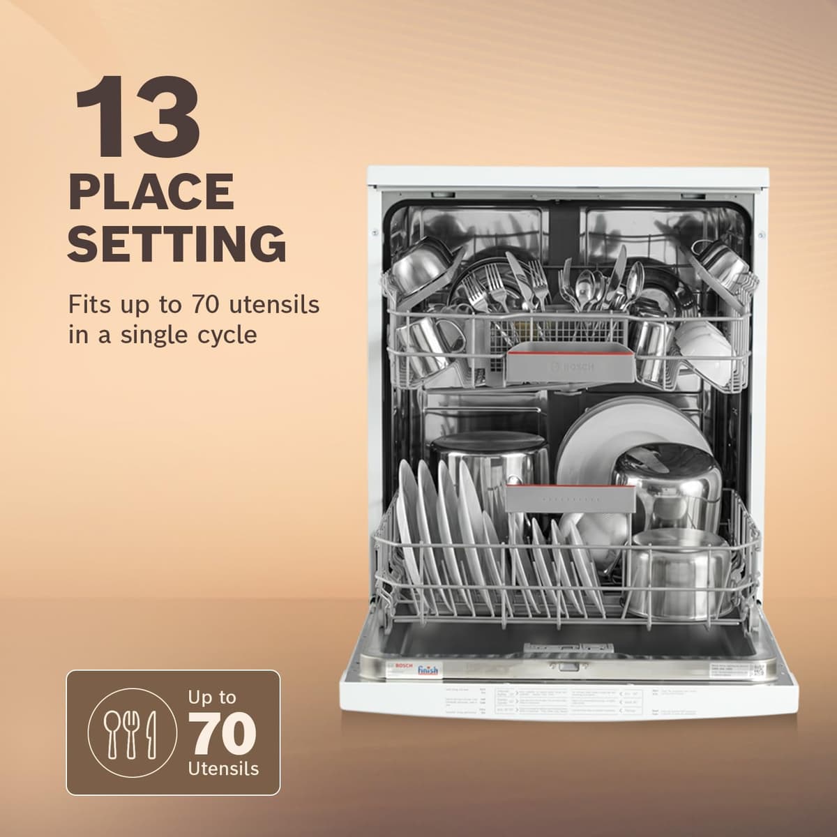 Bosch 13 Place Free-Standing Dishwasher, Intensive Kadhai Program (SMS66GW01I, White) - view 4