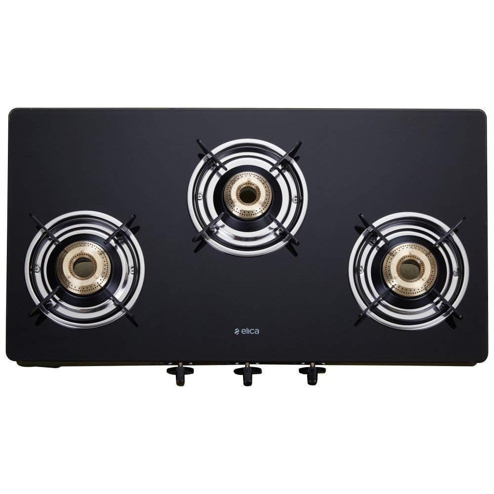 Elica Vetro 3 Burner Glass Top Gas Stove (703 CT VETRO BLK)