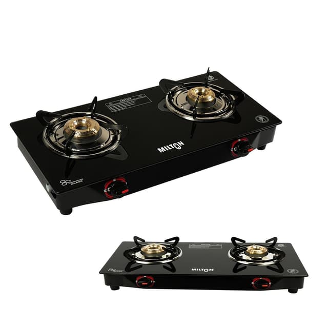 Milton Premium 2 Burner Glass Top Gas Stove (Black)