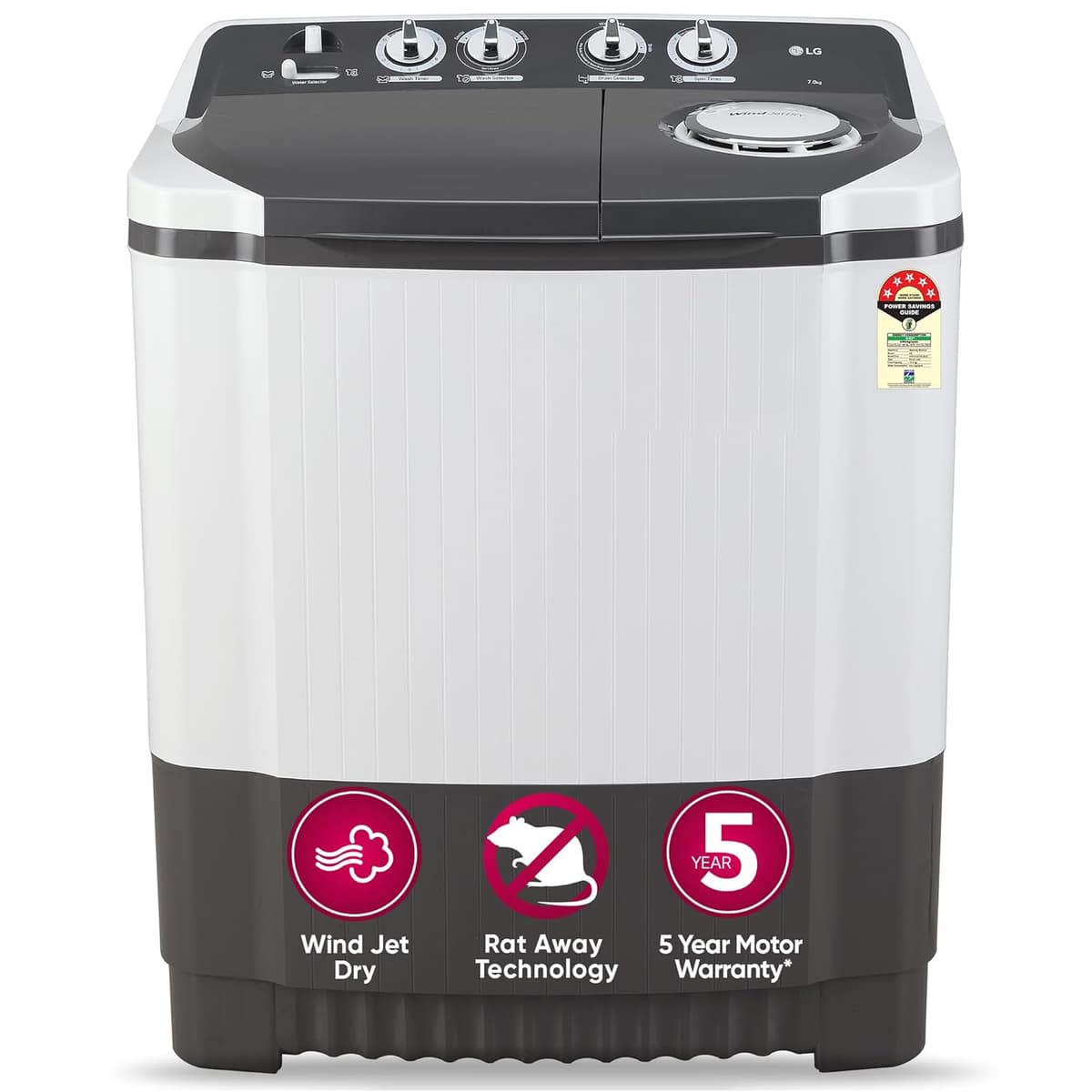 LG 7 Kg 5 Star Wind Jet Dry Semi-Automatic Top Load (P7020NGAZ) - view 1