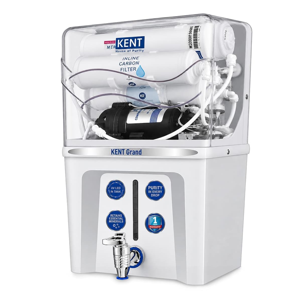 KENT New Grand RO Water Purifier (RO+UF+TDS Control+UV LED Tank, 7.5L, White) - view 1