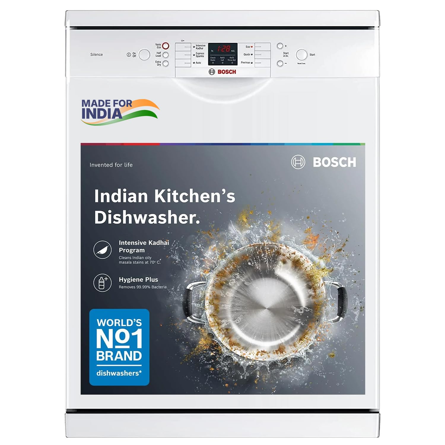 Bosch 13 Place Free-Standing Dishwasher, Intensive Kadhai Program (SMS66GW01I, White)