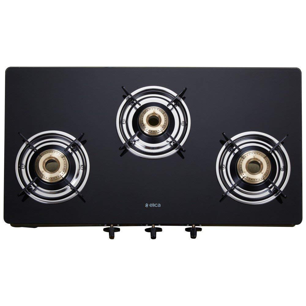 Elica Vetro 3 Burner Glass Top Gas Stove (703 CT VETRO BLK)
