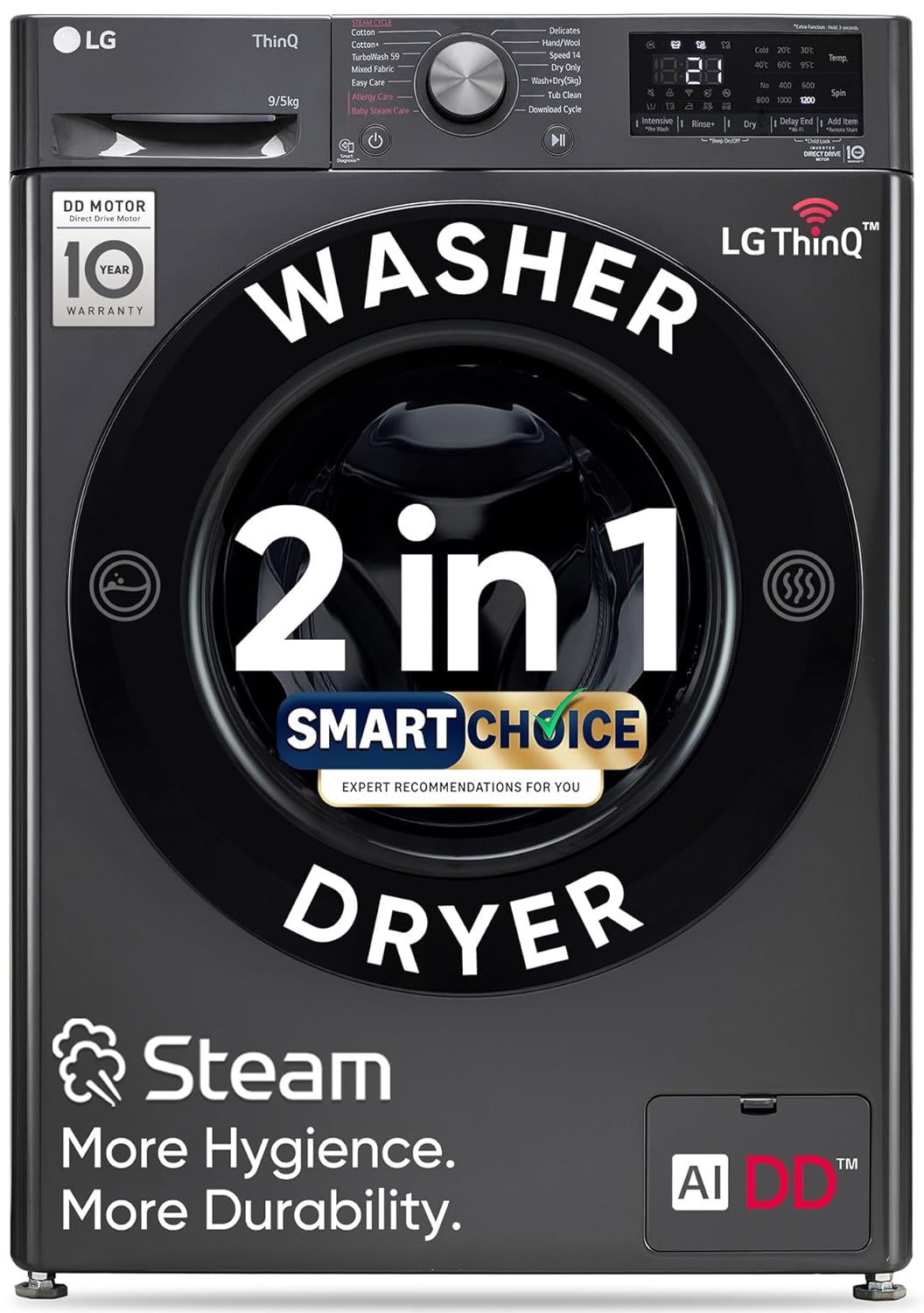 LG 9 Kg Wash / 5 Kg Dry AI Direct Drive Front Load Washer Dryer (FHD0905SWM)