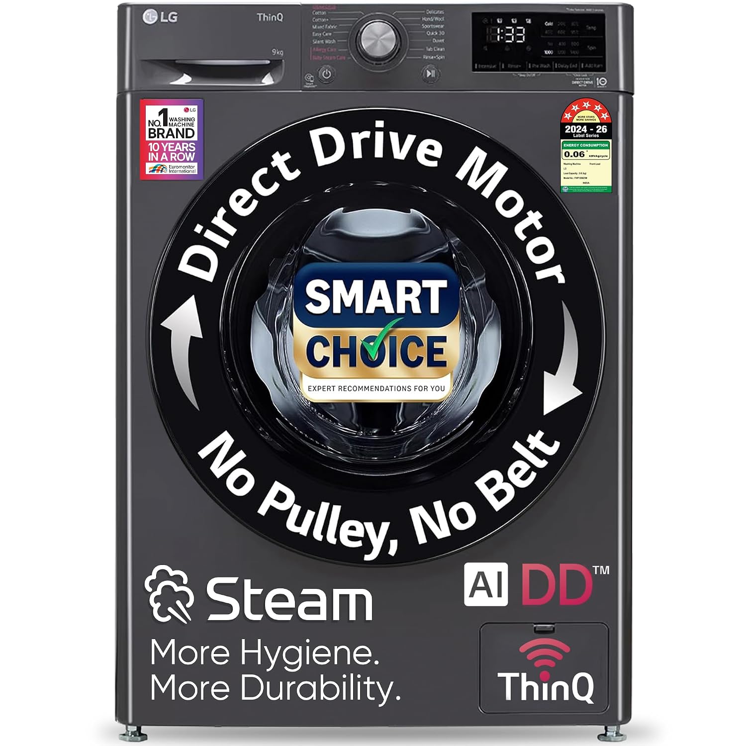 LG 9 Kg 5 Star AI Direct Drive Steam Wi-Fi Front Load (FHP1209Z5M)