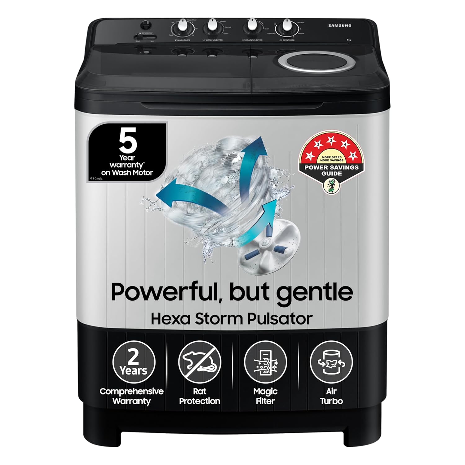 Samsung 8 Kg 5 Star Semi-Automatic Top Load (WT80C4200GG)