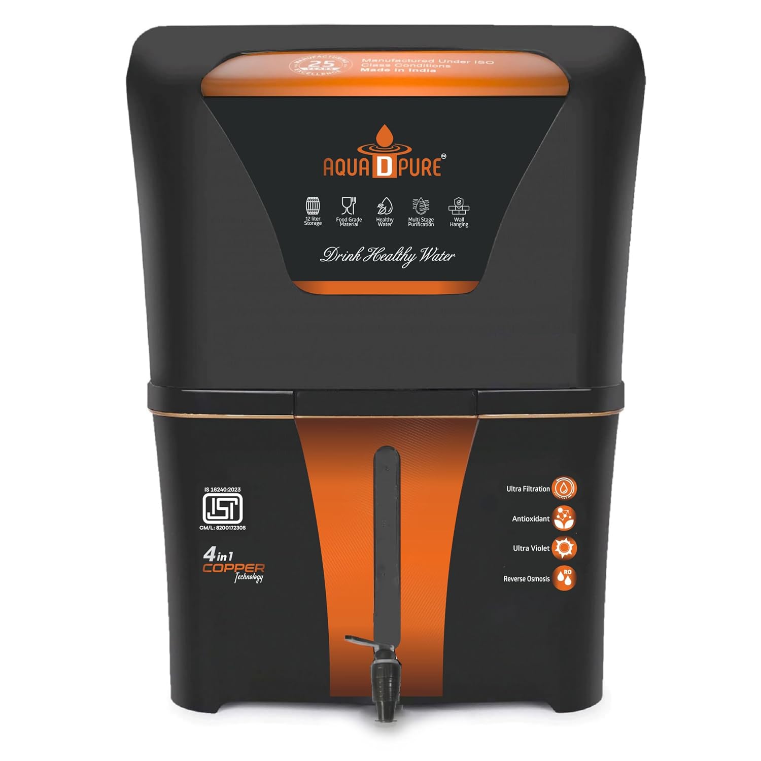 AQUA D PURE 4-in-1 Copper RO+UV+UF Water Purifier (12L)