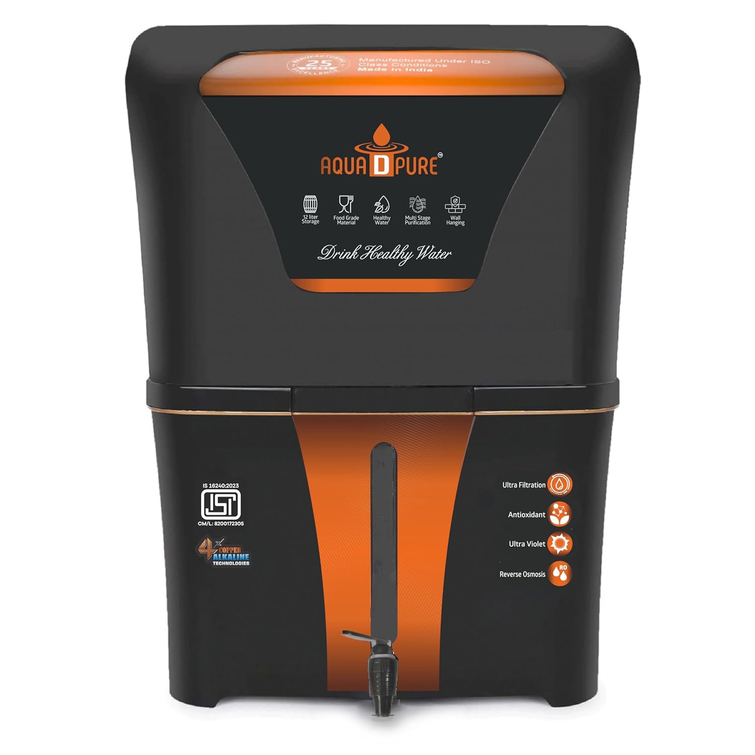 AQUA D PURE Alkaline RO+UV+UF Water Purifier with Copper (12L)